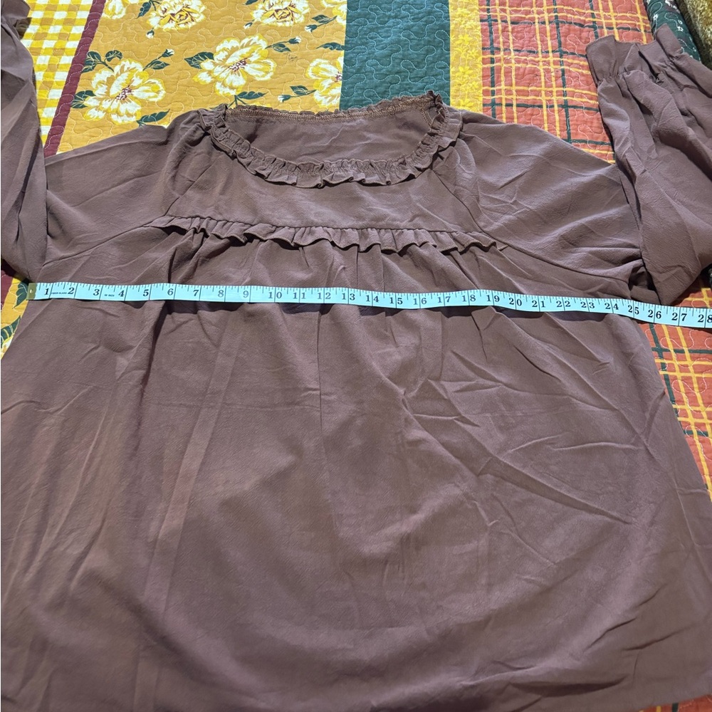 NWOT Women's Ruffled Brown Top - Picture 7 of 11